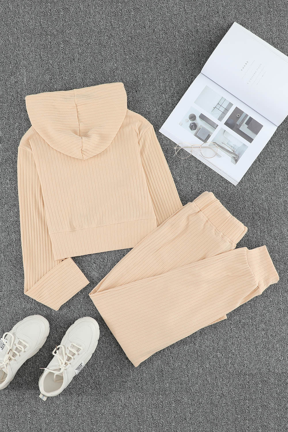 Zip-Up Ribbed Hoodie and Joggers Lounge Set
