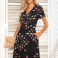 Printed Short Sleeve Surplice Neck Dress