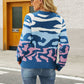 Cozy Venue Printed Raglan Sleeve Ribbed Trim Sweater