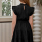 Girls Tie-Waist Frill Neck Flutter Sleeve Tiered Dress