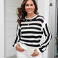 Striped Openwork Round Neck Sweater