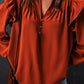 Ruffle Shoulder Buttoned Pleated Detail Blouse