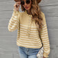 Striped Half-Button Frill Trim Sweater