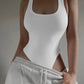 Square Neck Open Back Ribbed Sleeveless Bodysuit