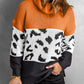 Patterned Color Block Turtleneck Sweater