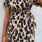 Animal Print Belted Keyhole Round Neck Dress