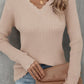 Scalloped V-Neck Rib-Knit Top