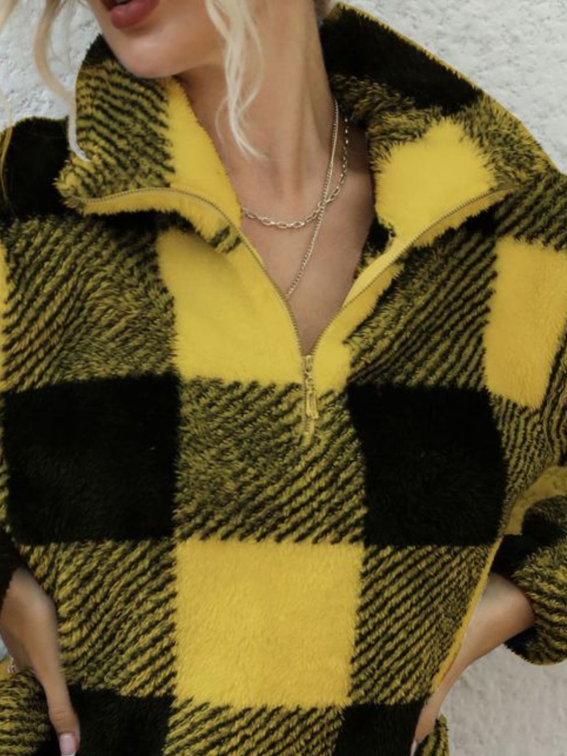 Plaid Quarter Zip Plush Sweatshirt