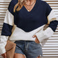Two-Tone Ribbed Trim V-Neck Sweater