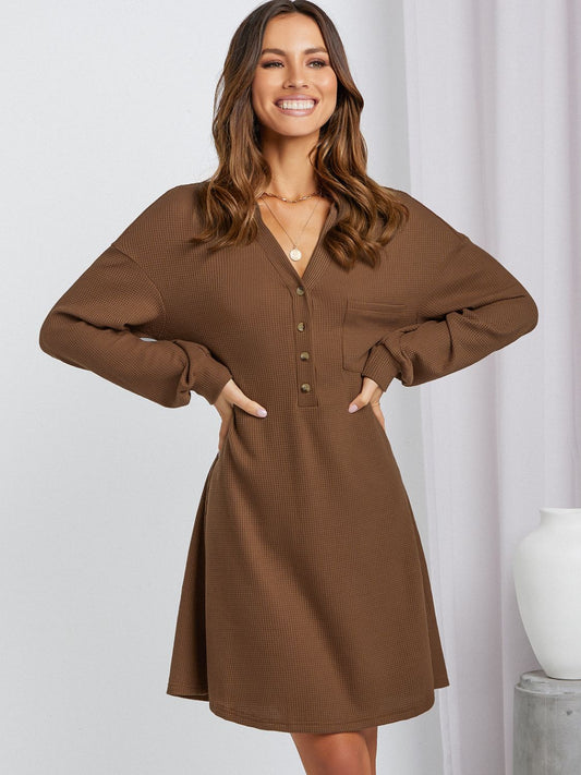 Johnny Collar Half Button Waffle Knit Dress