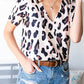 Leopard Cutout Short Sleeve Top
