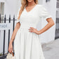 Swiss Dot Frill Trim Flounce Sleeve V-Neck Dress