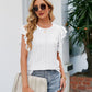 Round Neck Flutter Sleeve Eyelet Blouse