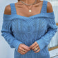 Cable-Knit Ribbed Trim Cold-Shoulder Sweater