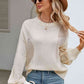 Openwork Round Neck Dropped Shoulder Knit Top