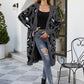 Animal Print Ribbed Trim Open Front Cardigan