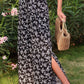 Floral Paperbag Waist Slit Ankle Wide Leg Pants