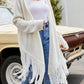 Fringe Hem Open Front Ribbed Trim Cardigan