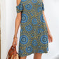 Printed Round Neck Cold-Shoulder Dress