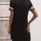 Striped Short Sleeve Decorative Button Dress