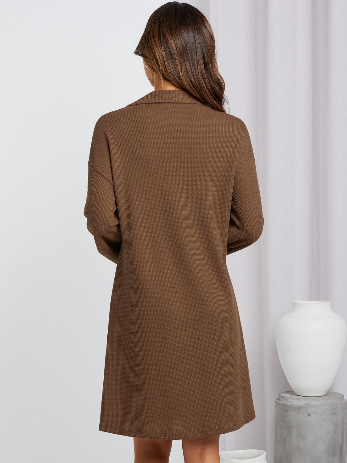 Johnny Collar Half Button Waffle Knit Dress