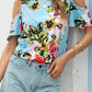 Floral Cold-Shoulder Round Neck Top