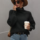 High Neck Balloon Sleeve Rib-Knit Pullover Sweater