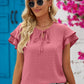 Swiss Dot Tie-Neck Flutter Sleeve Blouse