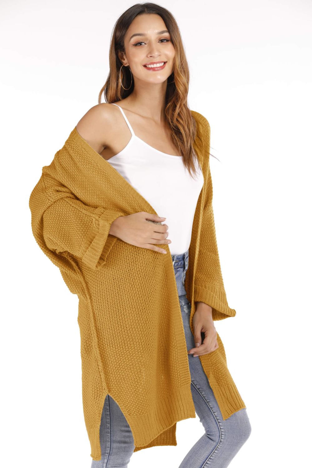 Open Front Slit Exposed Seam Cardigan