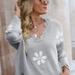 Flower Distressed Ribbed Trim Sweater