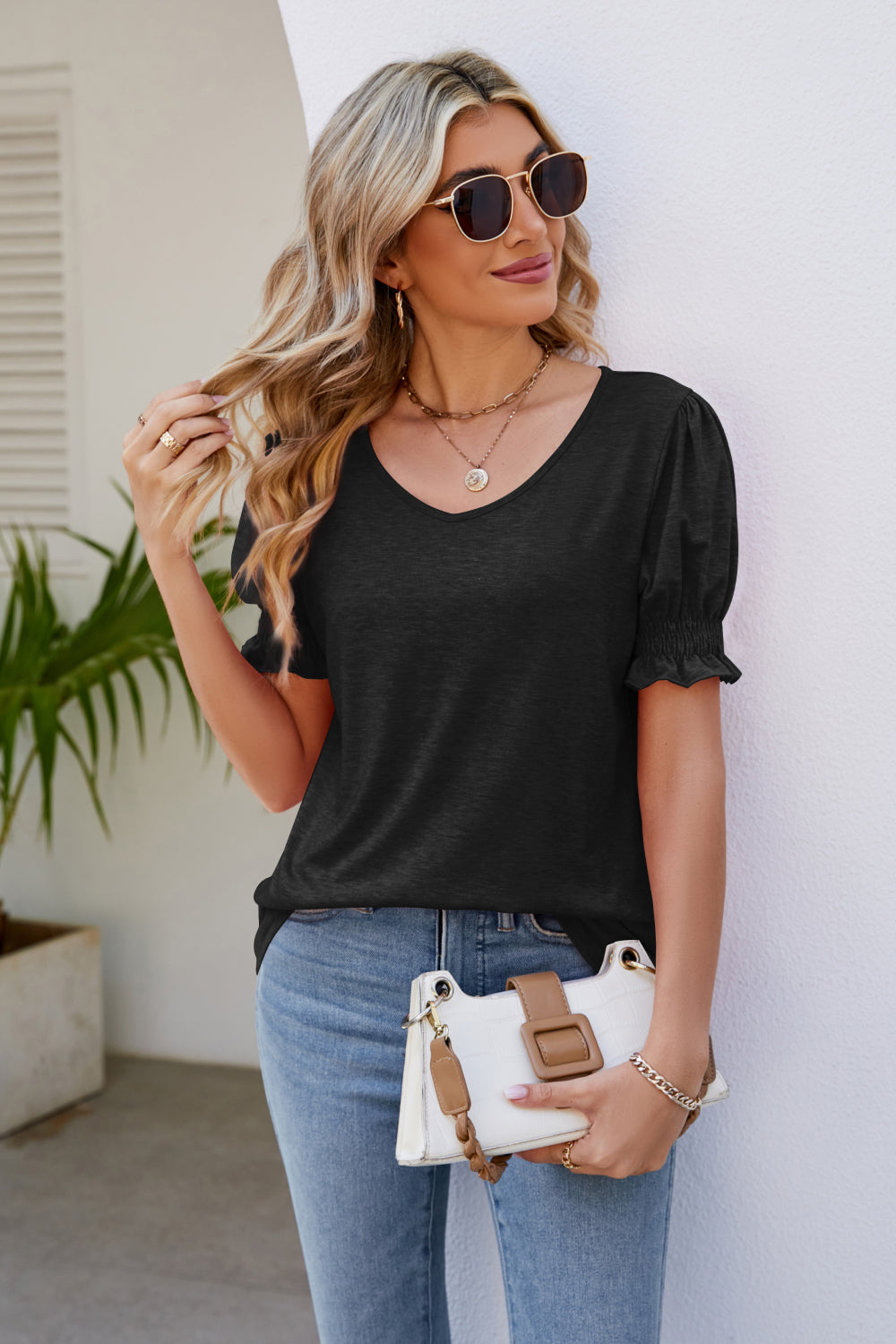 Flounce Sleeve V-Neck Tee