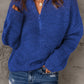 Half Zip Rib-Knit Dropped Shoulder Sweater