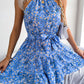 Floral Tie Waist Ruffle Hem Sleeveless Dress