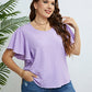 Textured Round Neck Flutter Sleeve Blouse