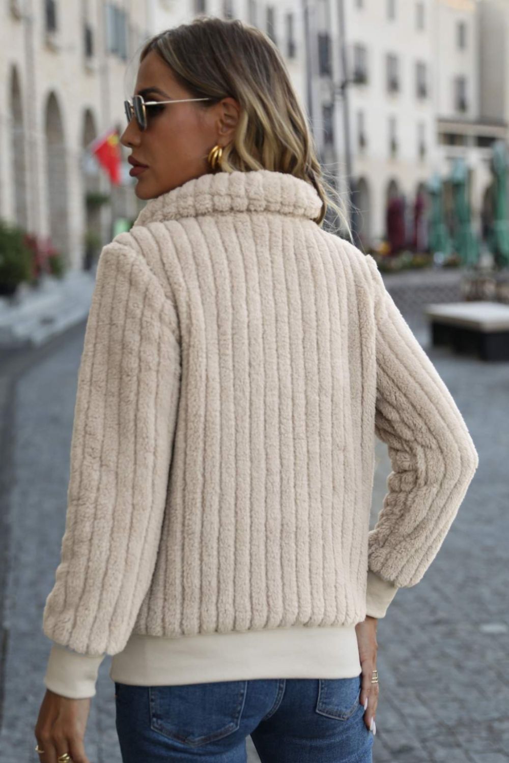 Asymmetrical Quarter-Zip Fleece Sweatshirt with Pockets