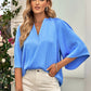 Three-Quarter Flare Sleeve V-Neck Blouse