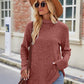 Ribbed Turtleneck Long Sleeve Slit Knit Top