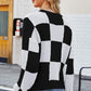 Checkered Round Neck Dropped Shoulder Knit Pullover