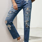 Printed Patch Distressed Boyfriend Jeans