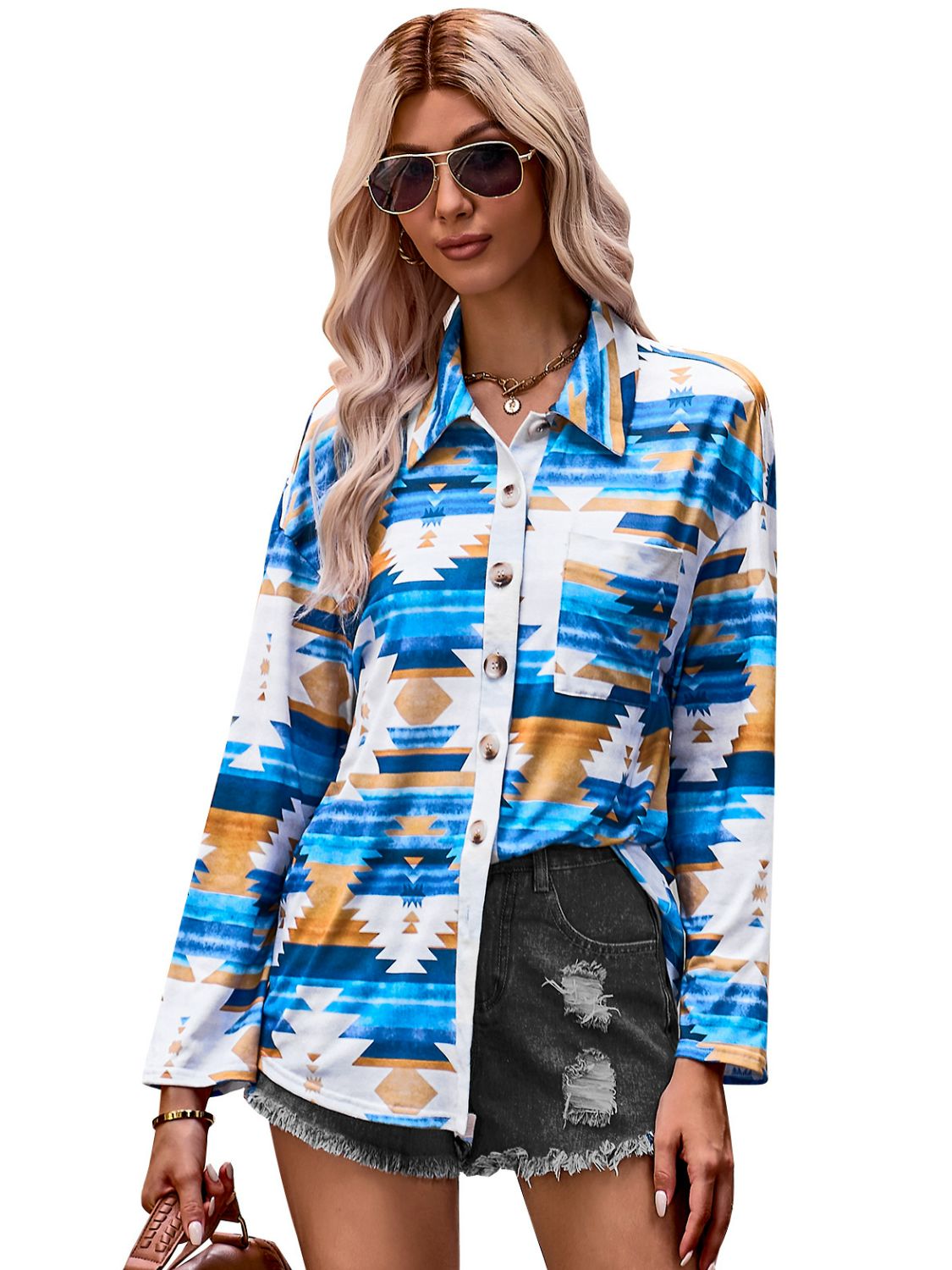 Printed Button Down Dropped Shoulder Shirt