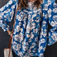 Floral Balloon Sleeve Round Neck Blouse