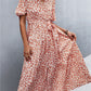 Printed V-Neck Flutter Sleeve Belted Dress