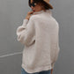 High Neck Balloon Sleeve Rib-Knit Pullover Sweater