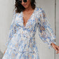 Floral Frill Trim Plunge Flounce Sleeve Dress