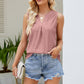 Notched Neck Curved Hem Eyelet Tank
