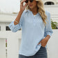 Swiss Dot Notched Neck Three-Quarter Sleeve Blouse