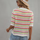 Striped Openwork Half Sleeve Knit Top