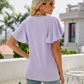 Eyelet Flutter Sleeve Round Neck Top