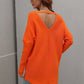Ribbed V-Neck Open Back Tunic Sweater