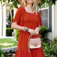 Smocked Square Neck Tied Dress with Pockets